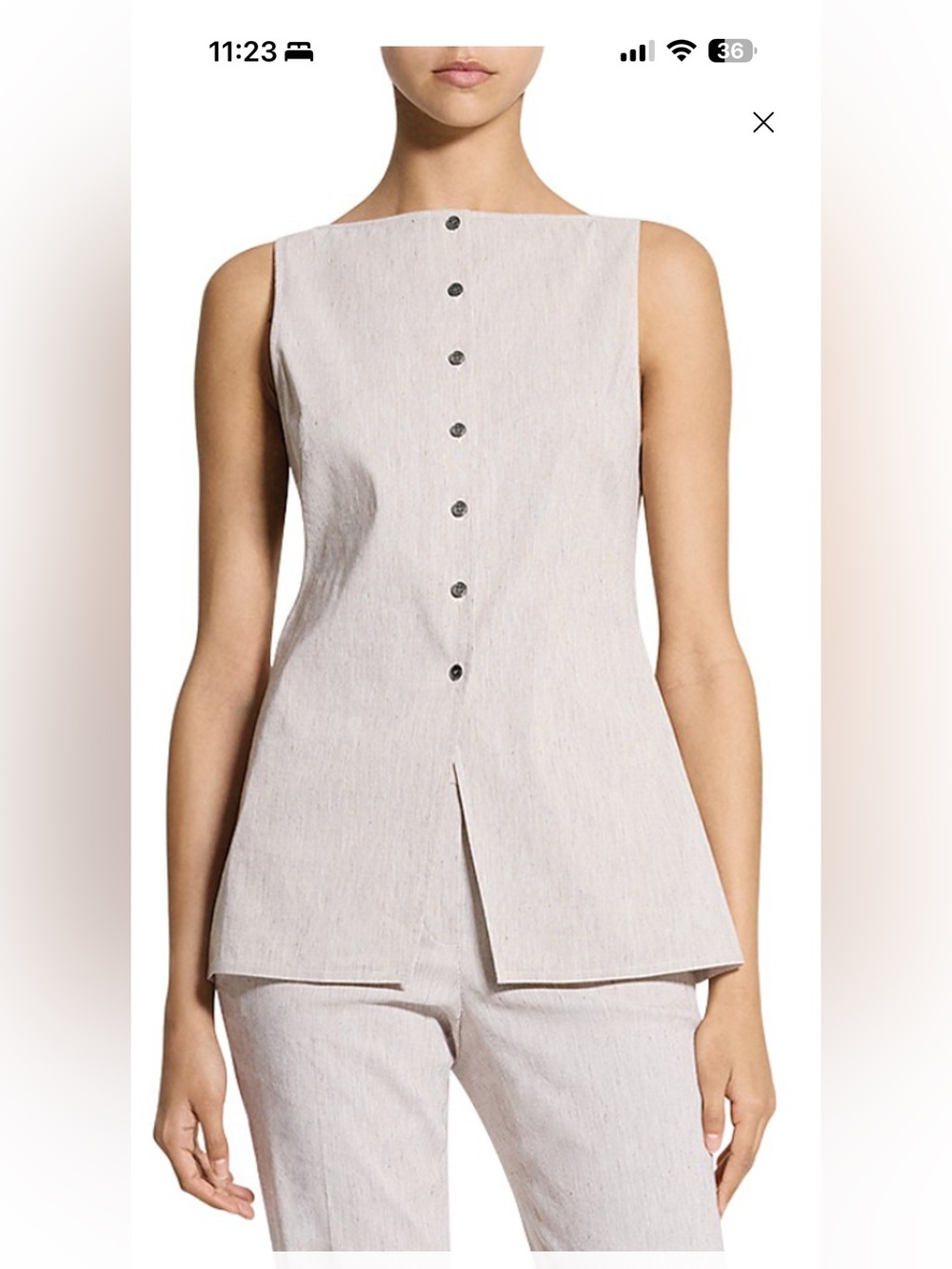 Theory Light Beige Sleeveless Button-Front Top